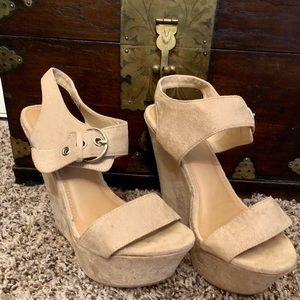 Creme/Beige suede wedge heels